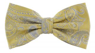 Yellow Subtle Paisley Silk Bow Tie 