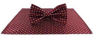 Red Oval Pip Silk Bow Tie & Pocket Square Set