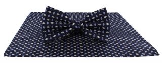 Navy Oval Pip Silk Bow Tie & Pocket Square Set