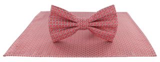 Coral Summer Geo Silk Bow Tie & Pocket Square Set