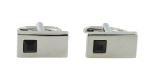 Silver with Black Square Rectangle Cufflinks