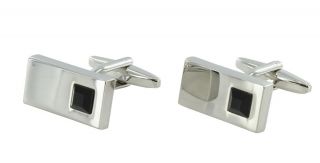 Silver with Black Square Rectangle Cufflinks