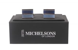 Silver with Navy / Blue Cat Eye Stone Rectangle Cufflinks