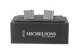 Brushed Silver with Crystal Square Cufflinks