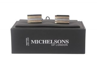 Silver with Gold Two Tone Stripe Rectangle Cufflinks
