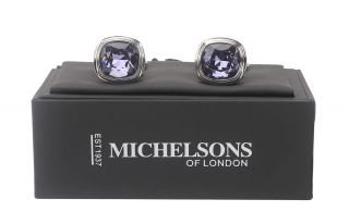 Silver with Blue Crystal Oval Cufflinks