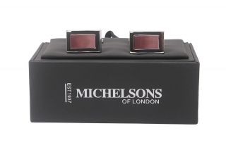 Silver with Pink Cat Eye Stone Rectangle Cufflinks