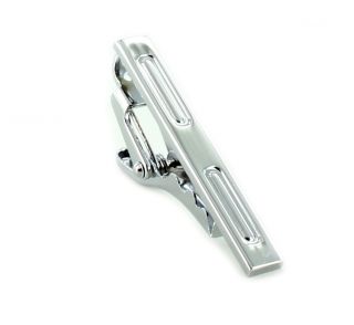 Silver Engraved Ovals Tie Clip