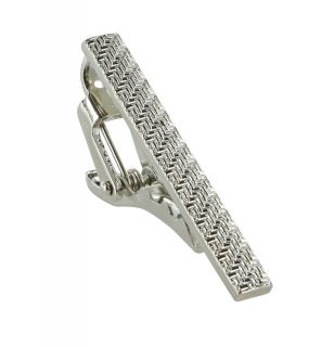 Textured Design Brushed Silver Tie Clip