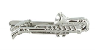 Silver Saxophone Tie Clip