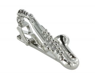 Silver Saxophone Tie Clip