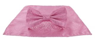 Pink Tonal Paisley Bow Tie & Pocket Square Set