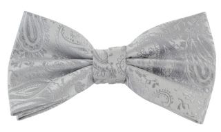 Silver Tonal Paisley Bow Tie & Pocket Square Set