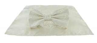 Cream Tonal Paisley Bow Tie & Pocket Square Set