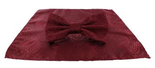 Dark Red Tonal Paisley Bow Tie & Pocket Square Set