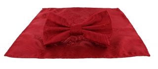 Bright Red Tonal Paisley Bow Tie & Pocket Square Set