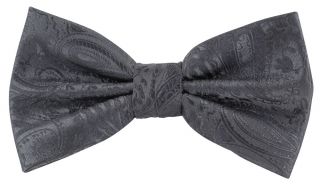 Grey Tonal Paisley Bow Tie & Pocket Square Set
