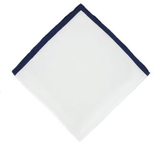 White with Navy Shoestring Border Silk Pocket Square