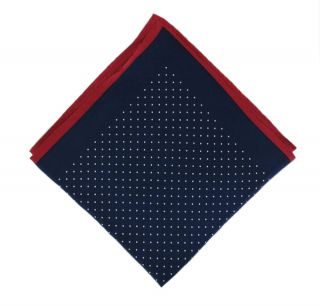 Navy with Red Pin Dot With Border Silk Pocket Square
