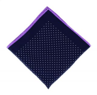 Navy with Purple Pin Dot With Border Silk Pocket Square