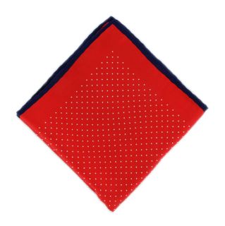 Red with Navy Pin Dot With Border Silk Pocket Square