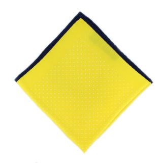 Yellow with Navy Pin Dot With Border Silk Pocket Square