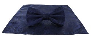 Navy Tonal Paisley Bow Tie & Pocket Square Set