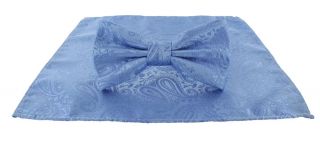 Light Blue Tonal Paisley Bow Tie & Pocket Square Set