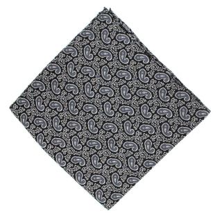 Black Small Paisley Silk Pocket Square