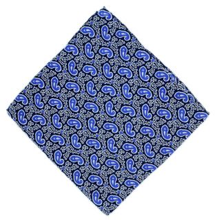 Blue Small Paisley Silk Pocket Square
