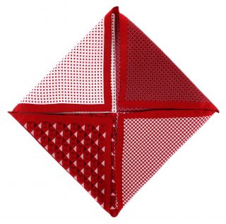 Red 4 Pattern Silk Pocket Square