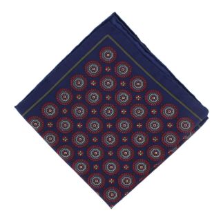 Navy Vintage Medallion Silk Pocket Square