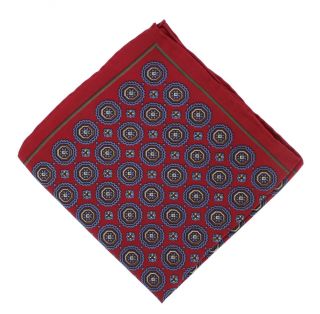 Red Vintage Medallion Silk Pocket Square