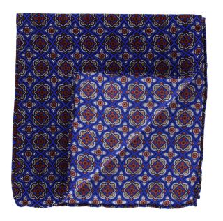 Blue Bold Medallion Silk Pocket Square