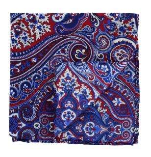 Blue & Red Classic Paisley Silk Pocket Square