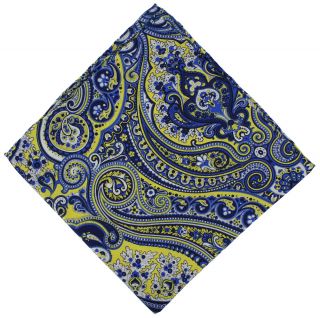 Blue & Yellow Classic Paisley Silk Pocket Square