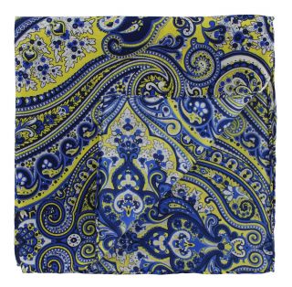 Blue & Yellow Classic Paisley Silk Pocket Square