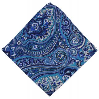 Blue & Teal Classic Paisley Silk Pocket Square
