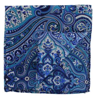 Blue & Teal Classic Paisley Silk Pocket Square