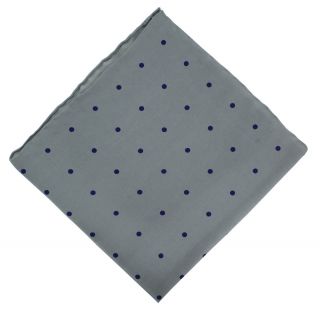 Grey with Navy Spots Silk Pocket Square