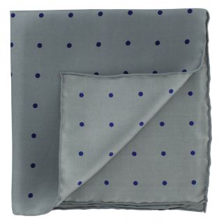 Grey with Navy Spots Silk Pocket Square