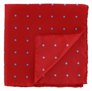 Red with Light Blue Spots Silk Pocket Square