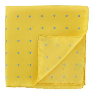 Yellow with Light Blue Spots Silk Pocket Square