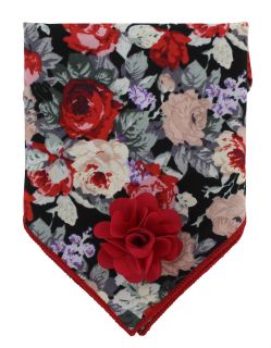 Red Flower Cotton Pocket Square & Lapel Pin Set