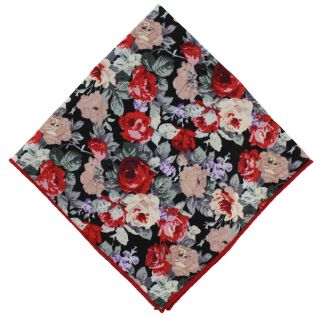 Red Flower Cotton Pocket Square & Lapel Pin Set