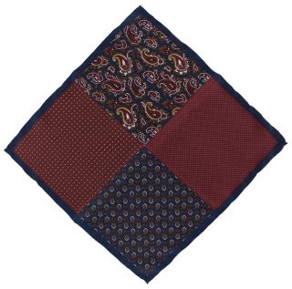 Red & Navy 4 Pattern Silk Pocket Square
