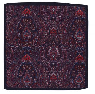 Navy & Red Paisley & Medallion Double Sided Silk & Cotton Pocket Square