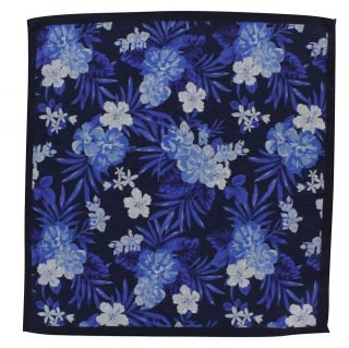 Navy & Blue Floral & Spot Double Sided Silk & Cotton Pocket Square