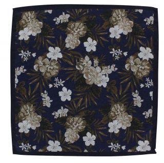 Navy & Brown Floral & Spot Double Sided Silk & Cotton Pocket Square