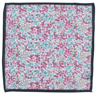 Pink & Teal Small Flower Linen Pocket Square